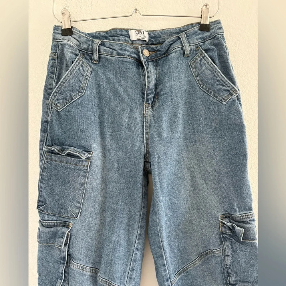 BBJ Women’s Wide Leg Cargo Denim Pocket Jeans